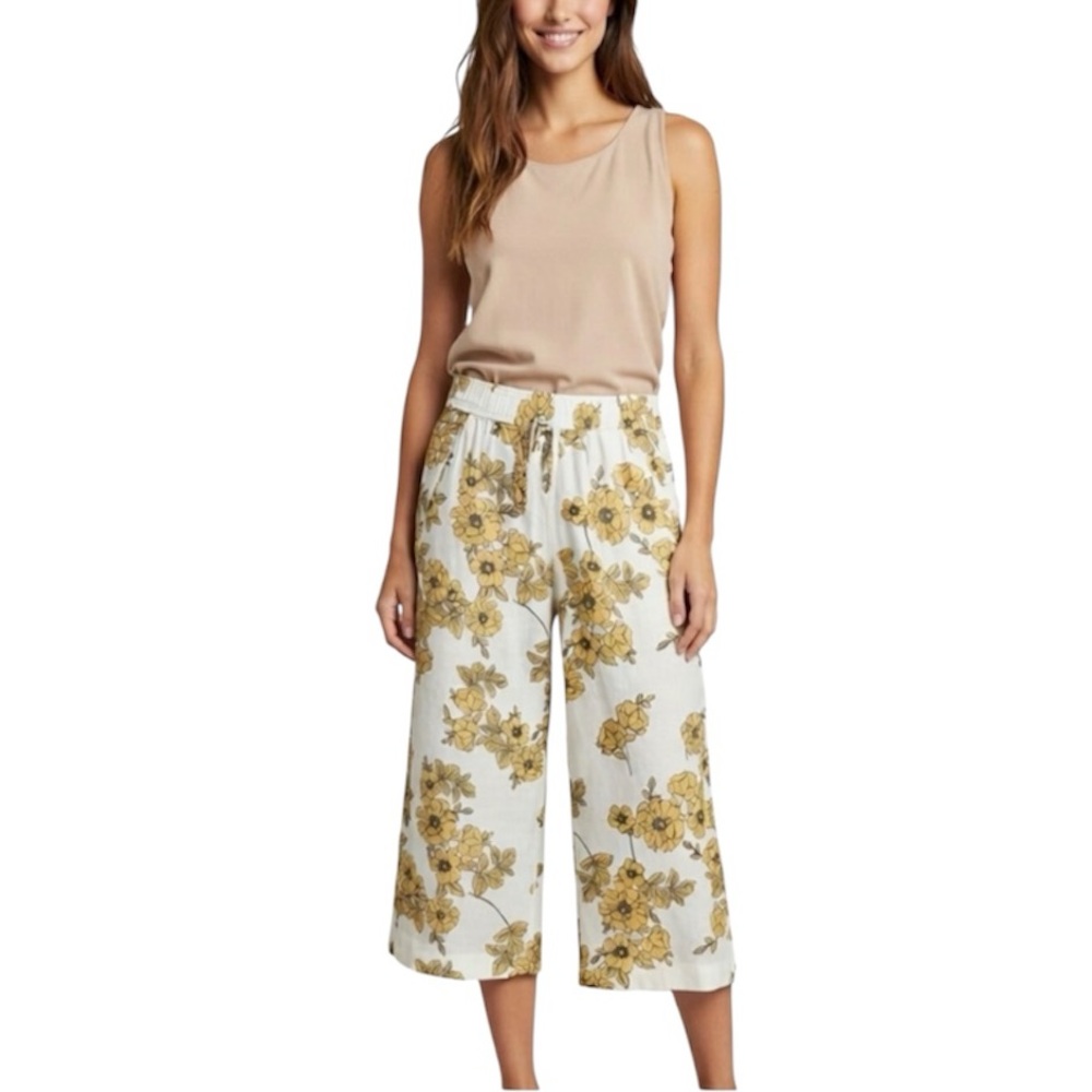 Rachel Zoe Floral Wide-Leg Cropped Linen Pants